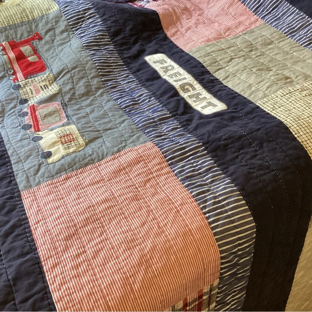 Pottery Barn Kids Emmett Railroad Full/Queen Quilt with Shams NWT
